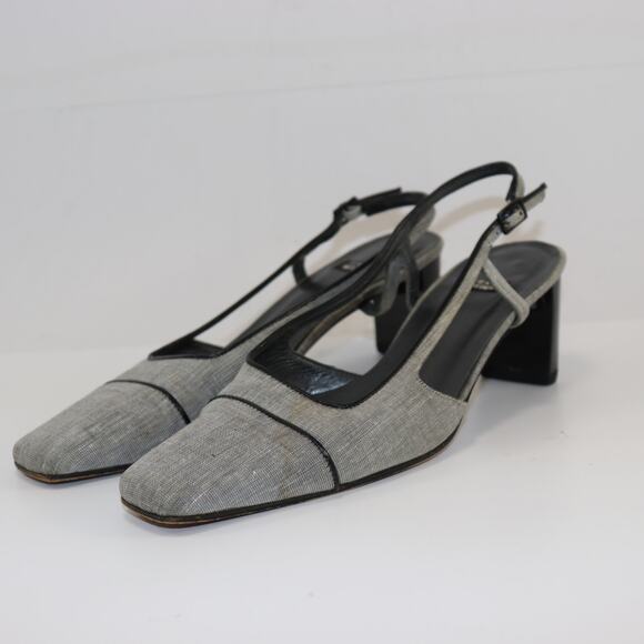 Vintage Stuart Weitzman Slingback Block Heel Pumps Gray Fabric Size 8 - Picture 2 of 7